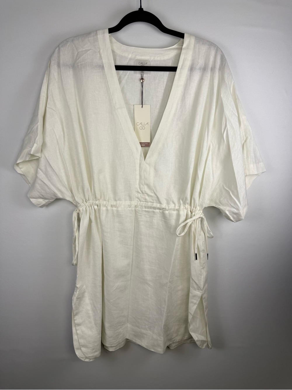 NWT CALIA Women’s Gathered Waist Caftan Swimsuit Coverup, White, Size: XL